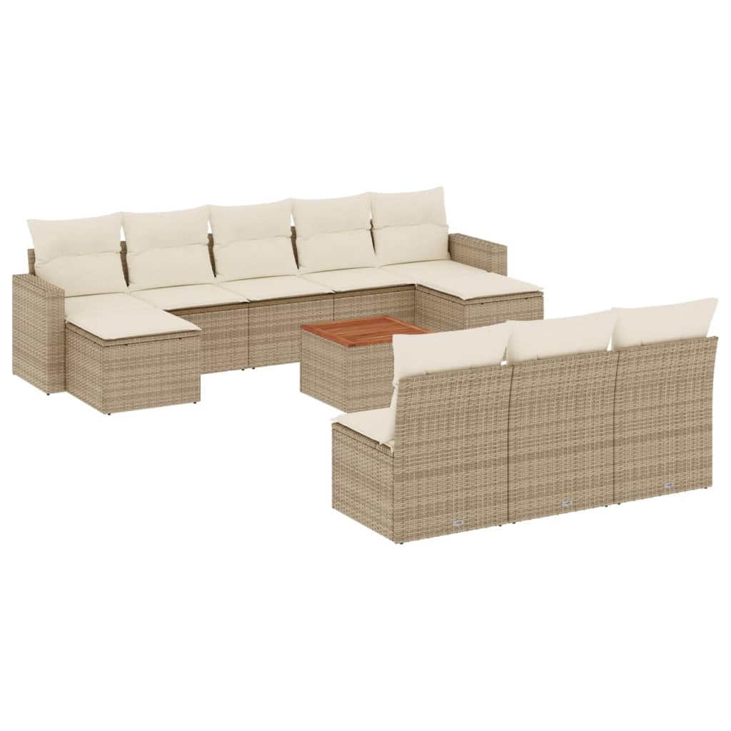 11-delige Loungeset met kussens poly rattan zwart