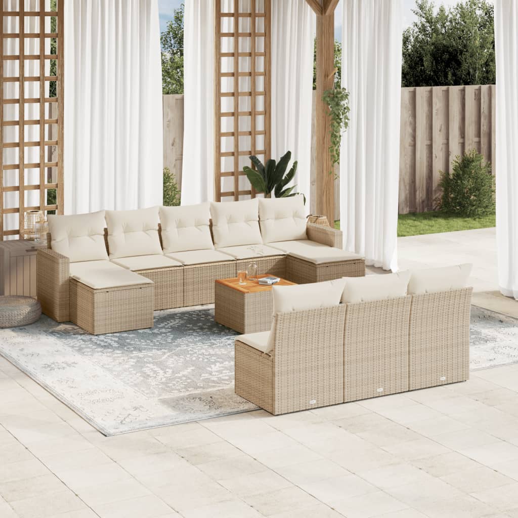 11-delige Loungeset met kussens poly rattan zwart