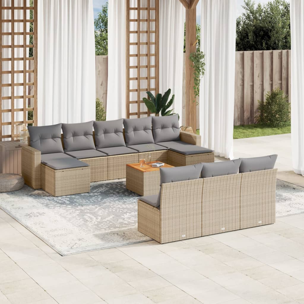 11-delige Loungeset met kussens poly rattan zwart