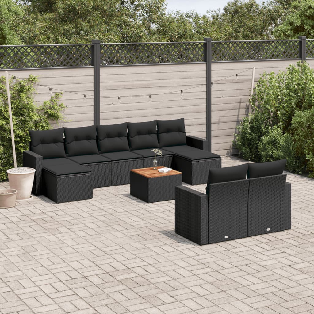 10-delige Loungeset met kussens poly rattan beige