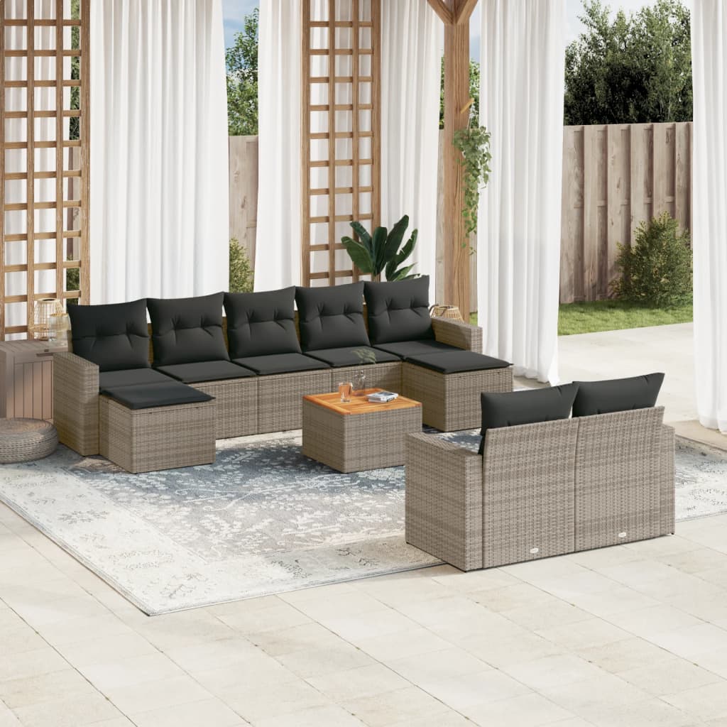 10-delige Loungeset met kussens poly rattan beige