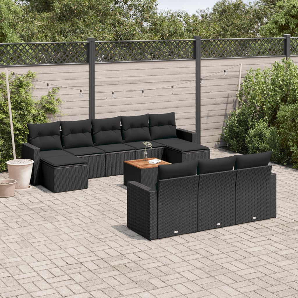 11-delige Tuinset met kussens poly rattan beige