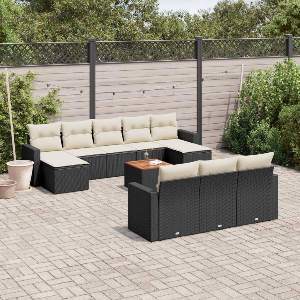 11-delige Tuinset met kussens poly rattan beige