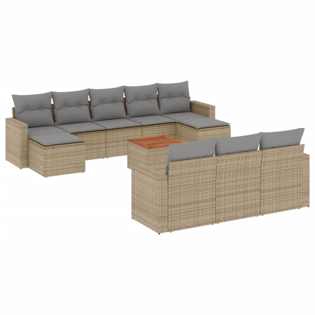 11-delige Tuinset met kussens poly rattan beige