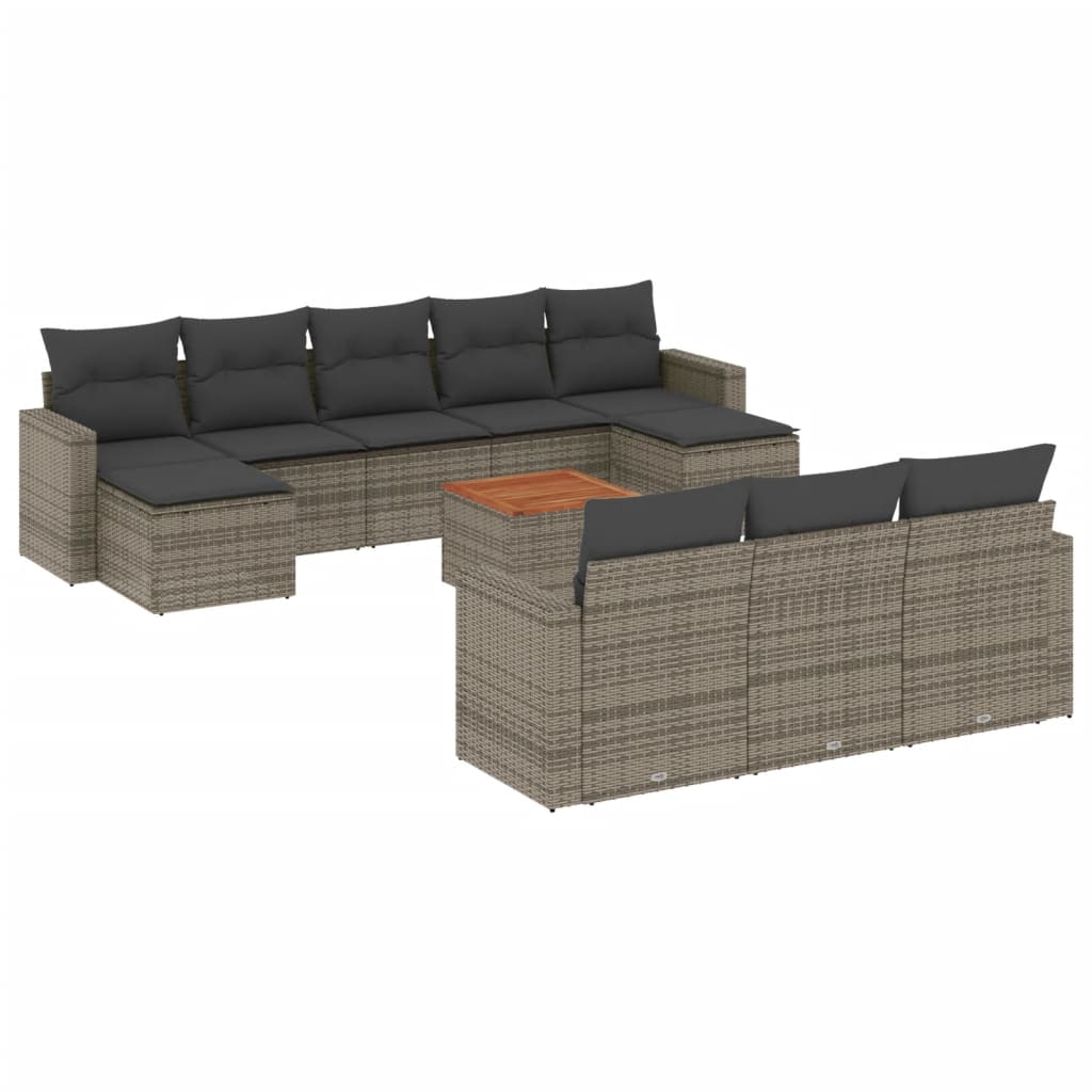 11-delige Tuinset met kussens poly rattan beige