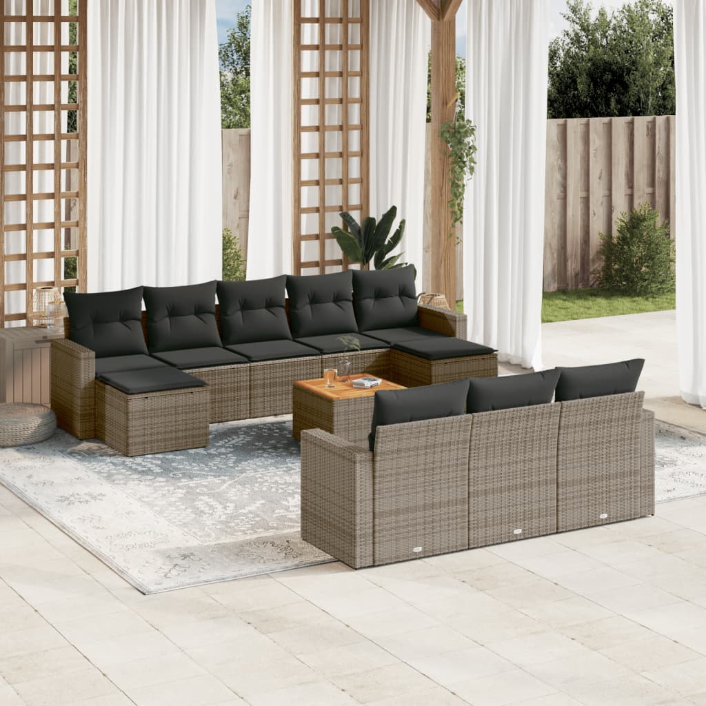 11-delige Tuinset met kussens poly rattan beige