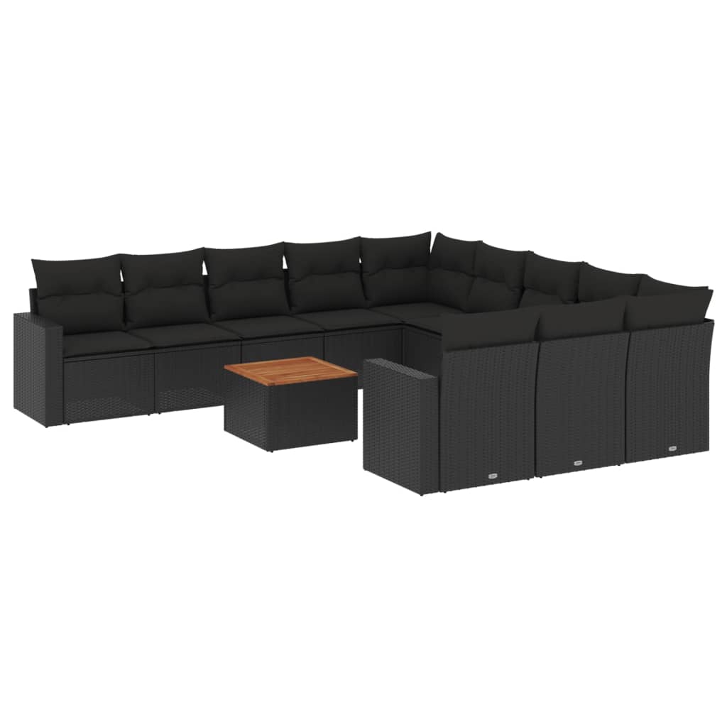 12-delige Loungeset met kussens poly rattan grijs