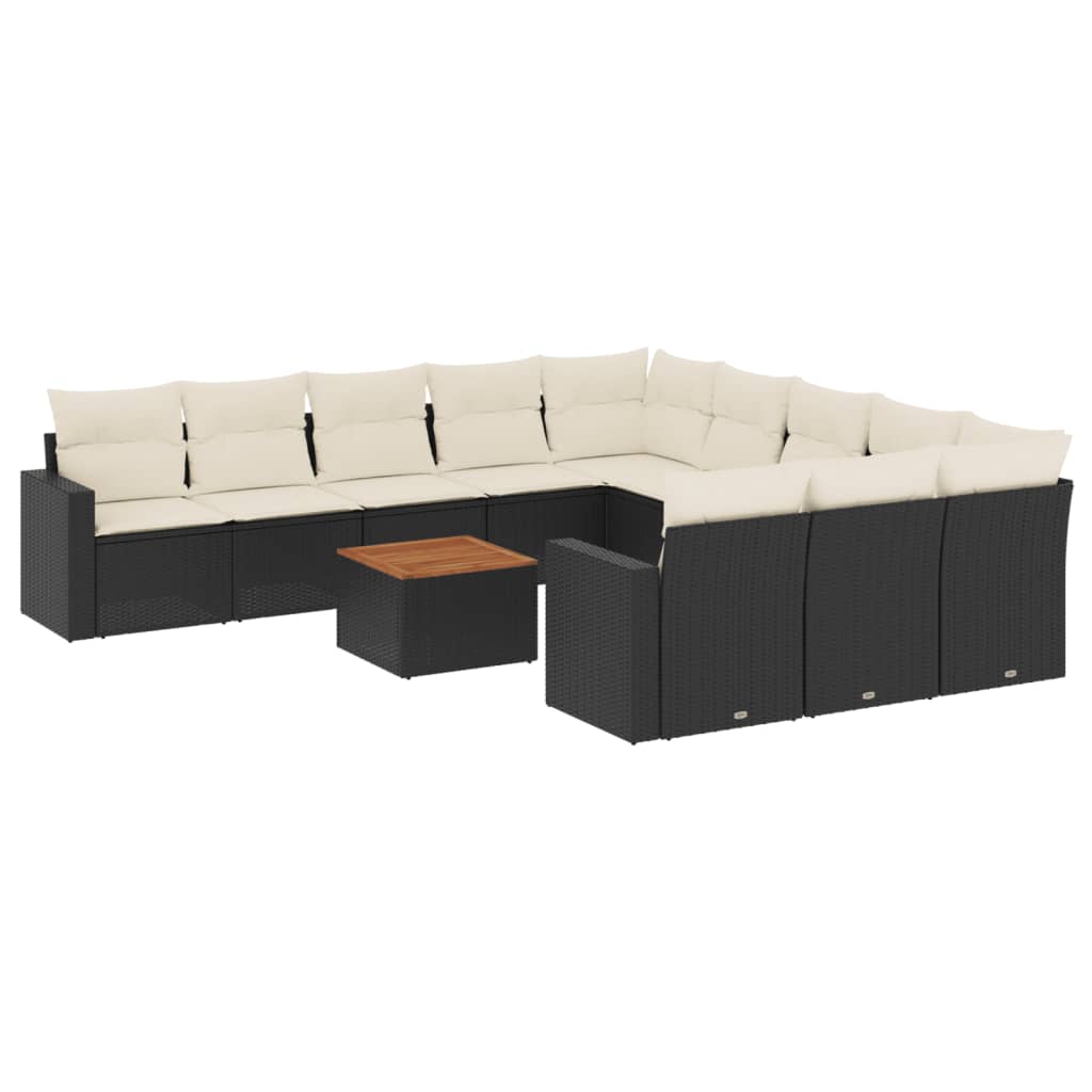 12-delige Loungeset met kussens poly rattan grijs