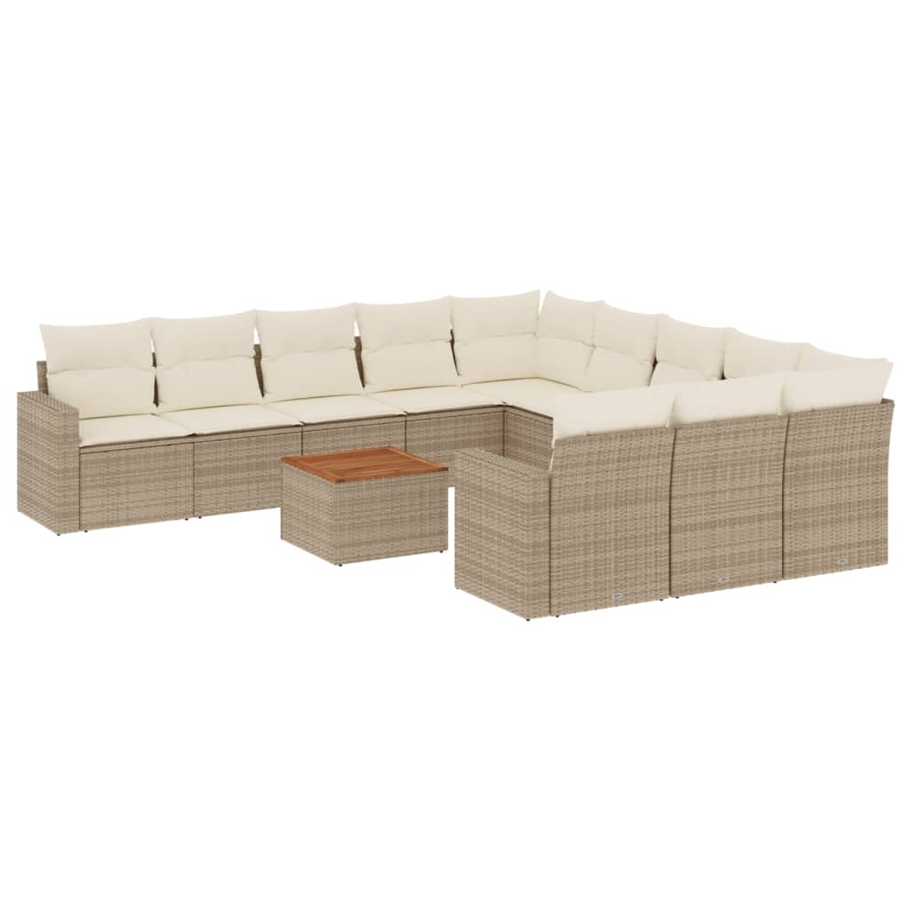 12-delige Loungeset met kussens poly rattan grijs