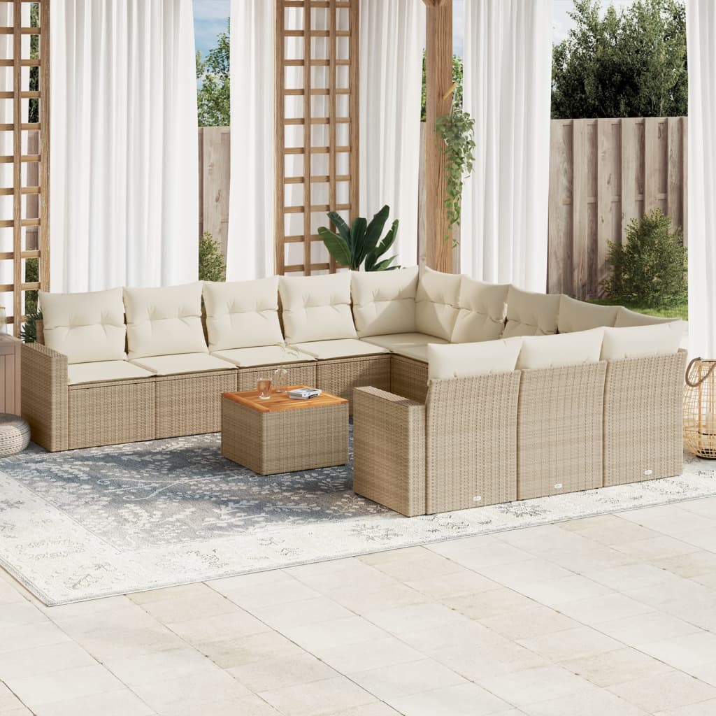 12-delige Loungeset met kussens poly rattan grijs