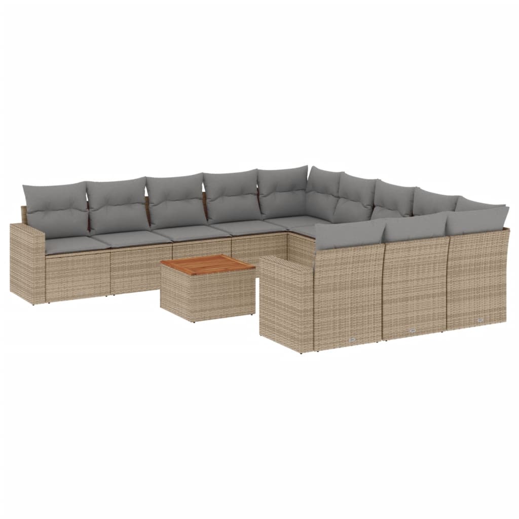 12-delige Loungeset met kussens poly rattan grijs