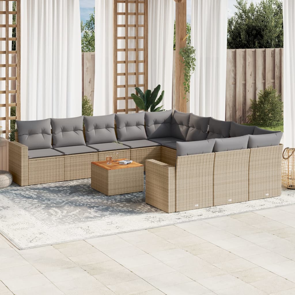 12-delige Loungeset met kussens poly rattan grijs