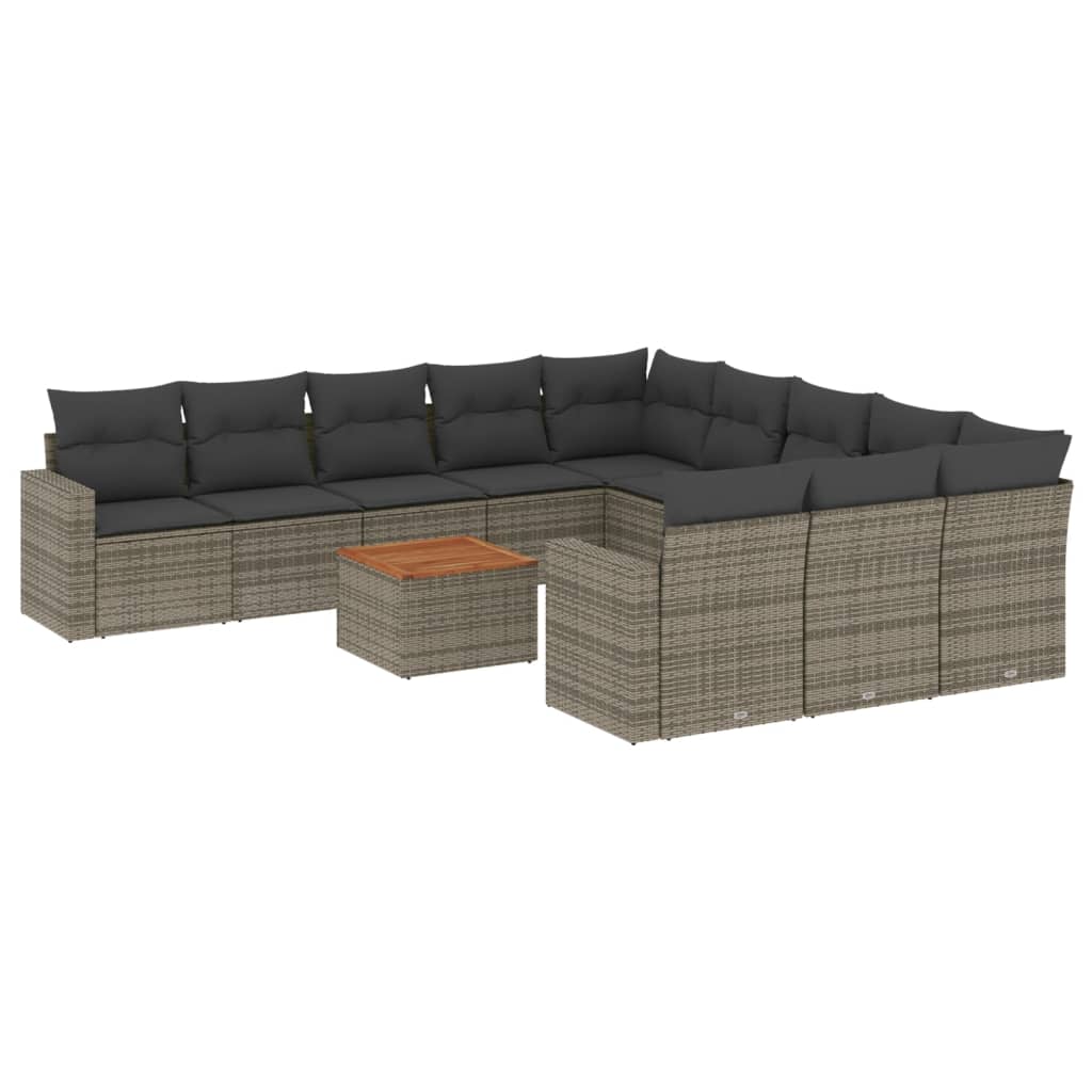 12-delige Loungeset met kussens poly rattan grijs