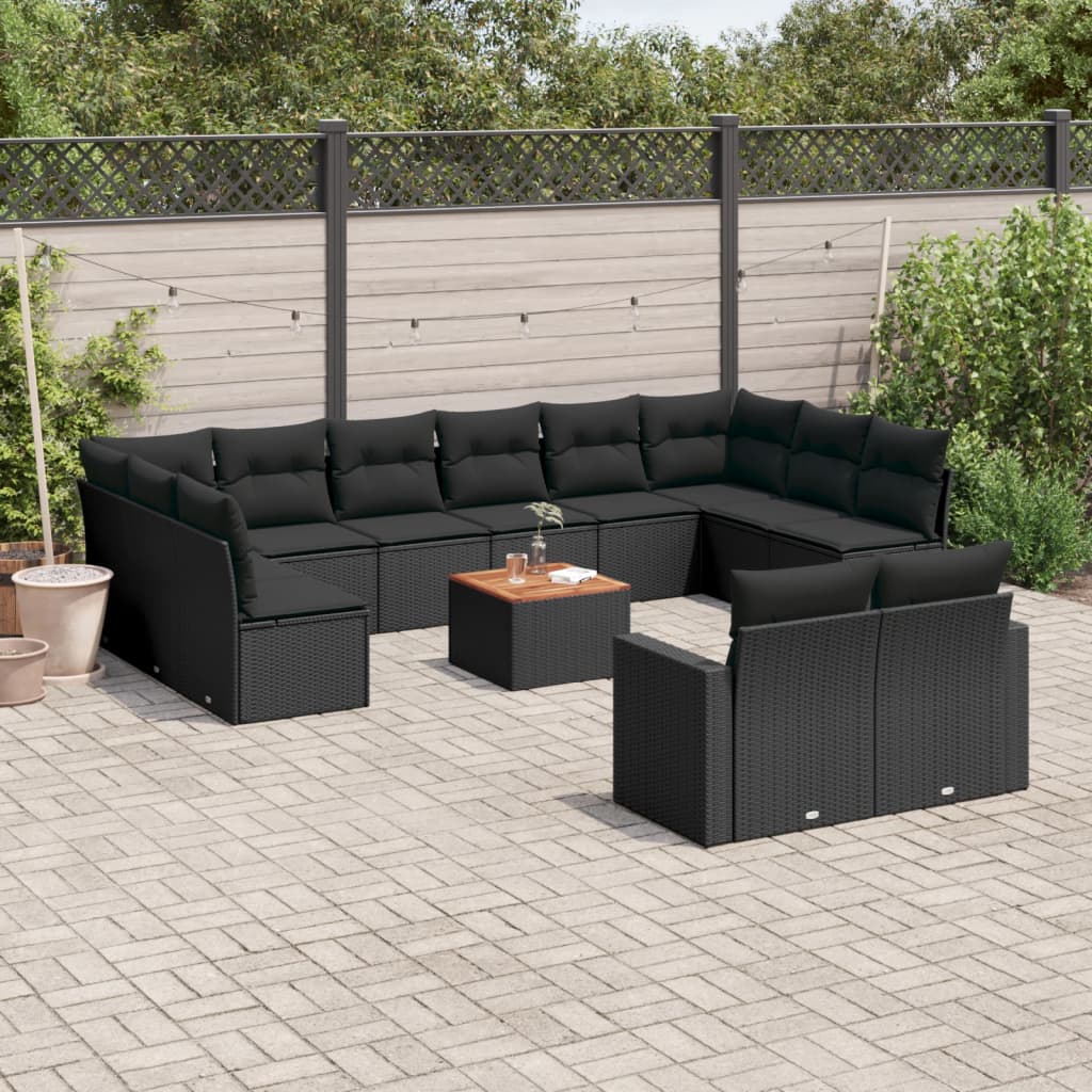 13-delige Loungeset met kussens poly rattan beige