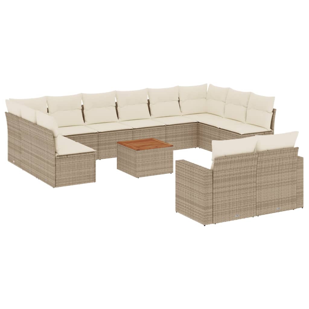 13-delige Loungeset met kussens poly rattan beige