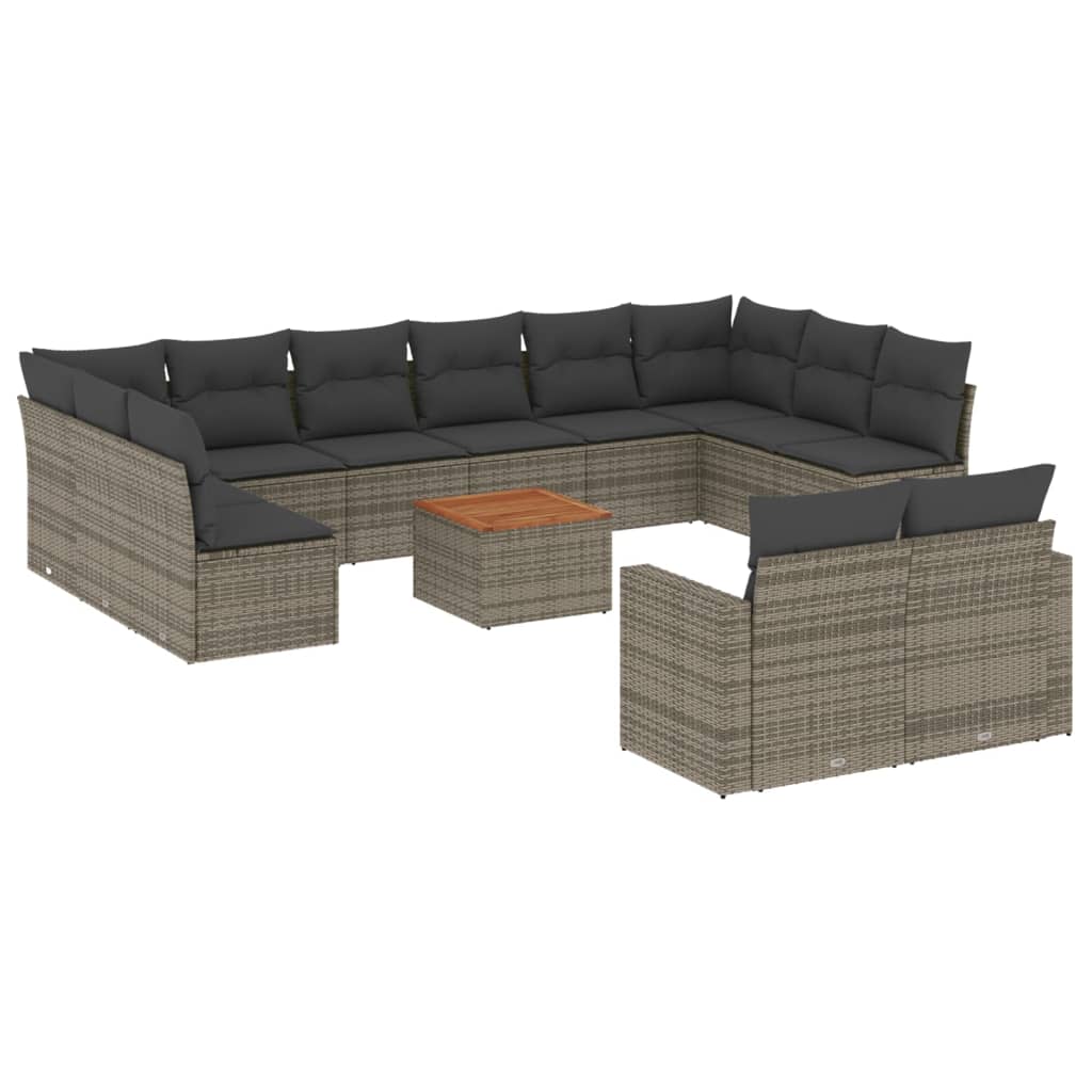 13-delige Loungeset met kussens poly rattan beige