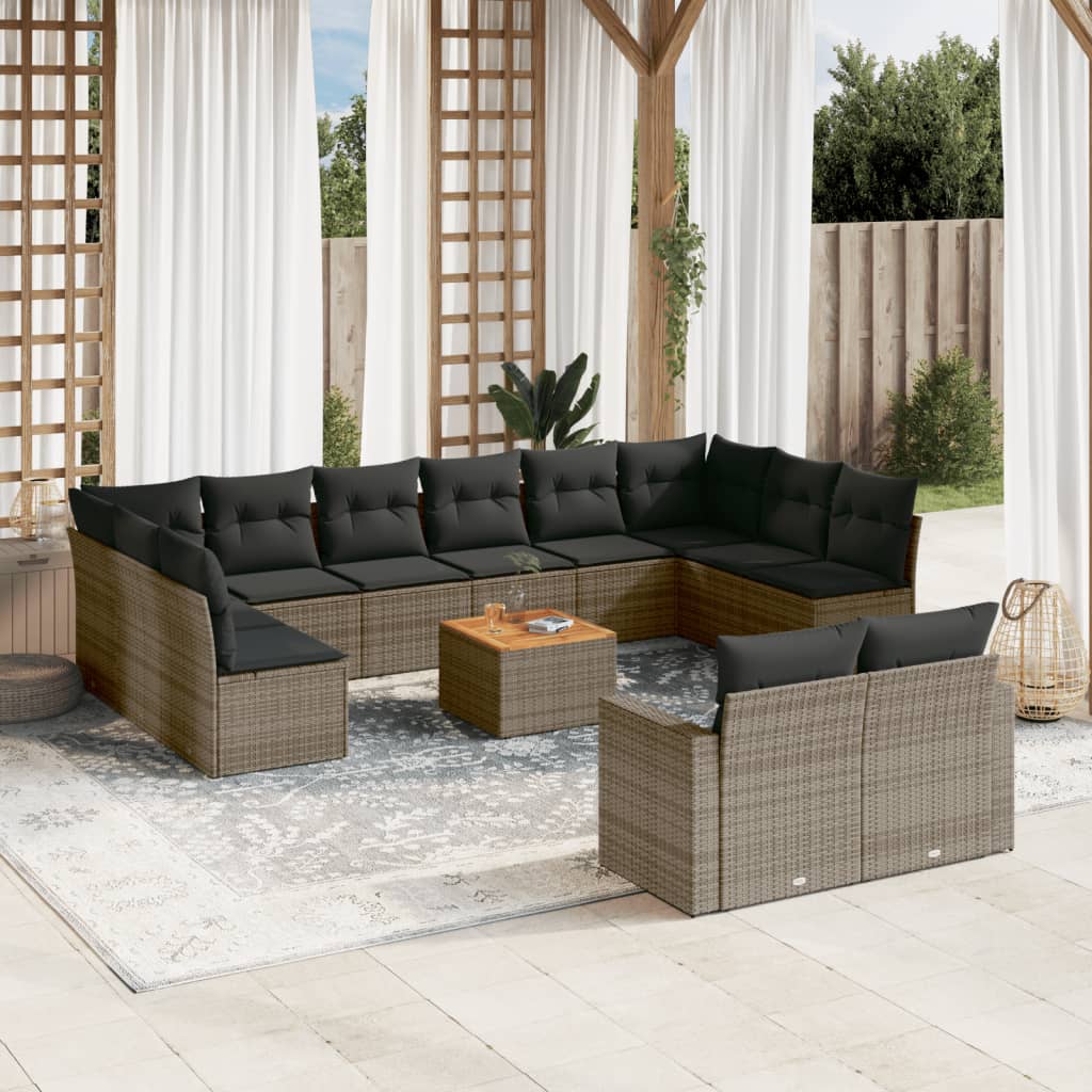 13-delige Loungeset met kussens poly rattan beige