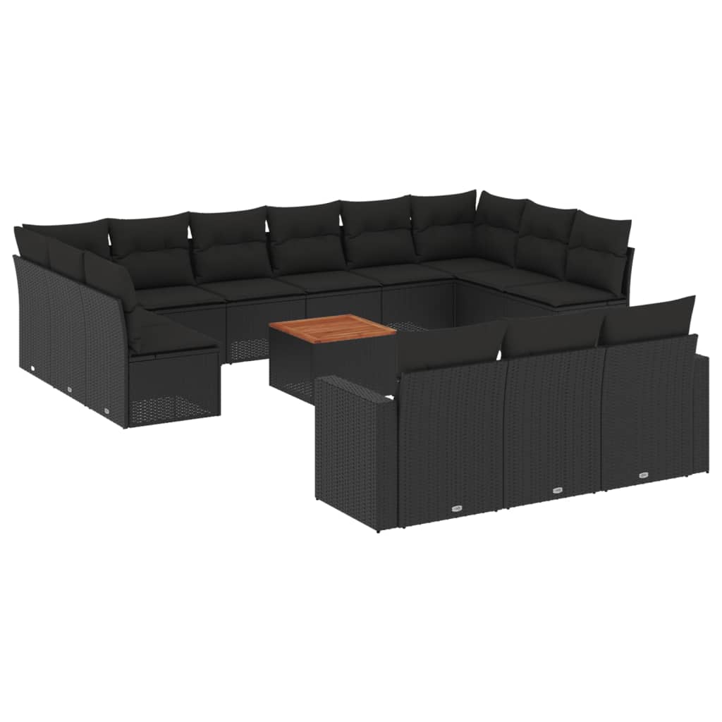 14-delige Loungeset met kussens poly rattan zwart