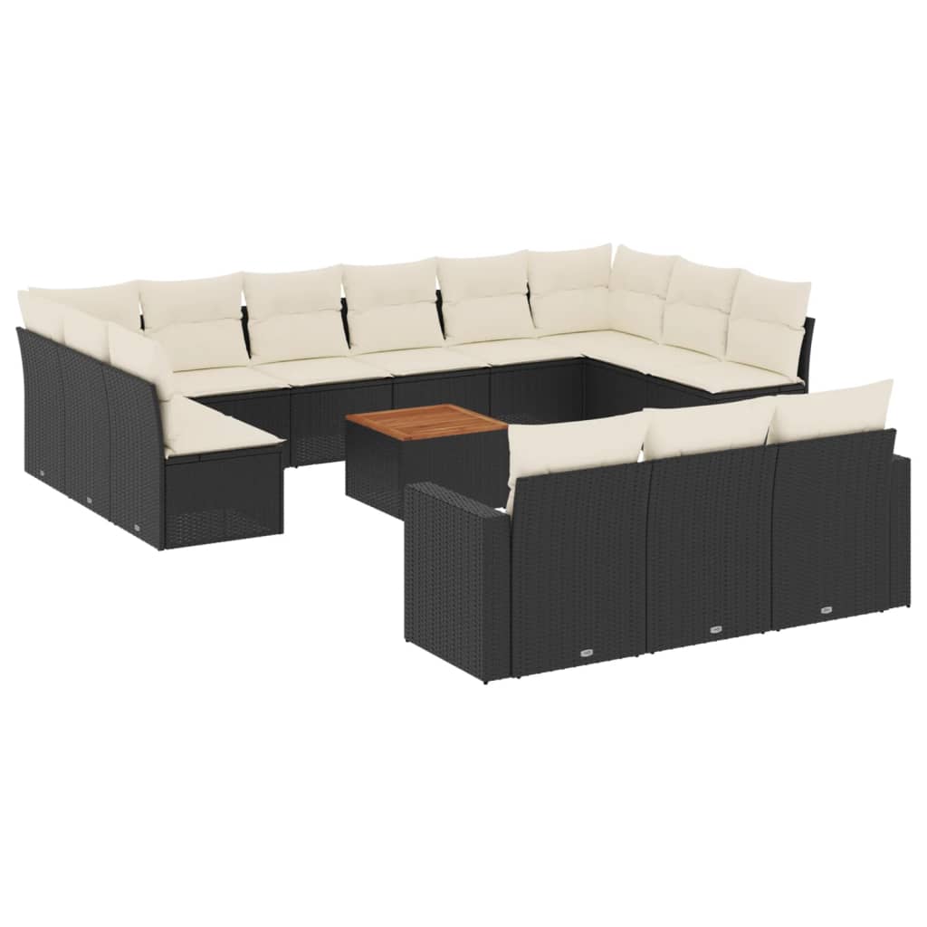 14-delige Loungeset met kussens poly rattan zwart