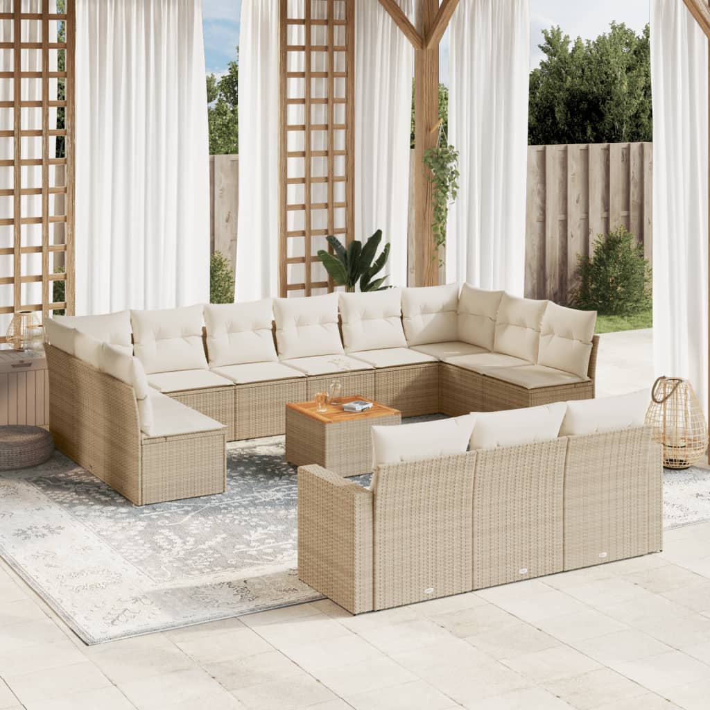 14-delige Loungeset met kussens poly rattan zwart