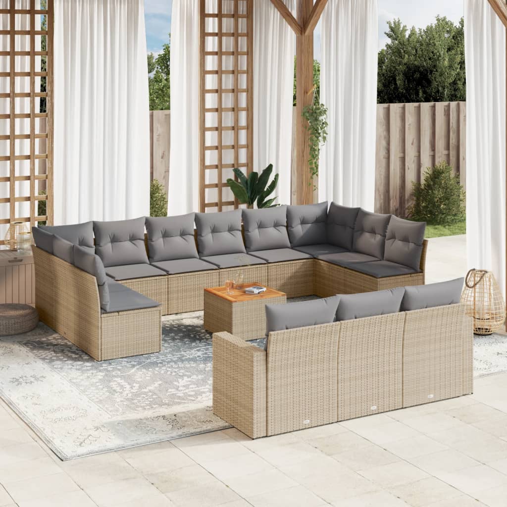 14-delige Loungeset met kussens poly rattan zwart