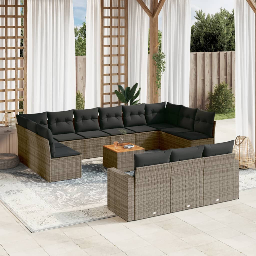 14-delige Loungeset met kussens poly rattan zwart