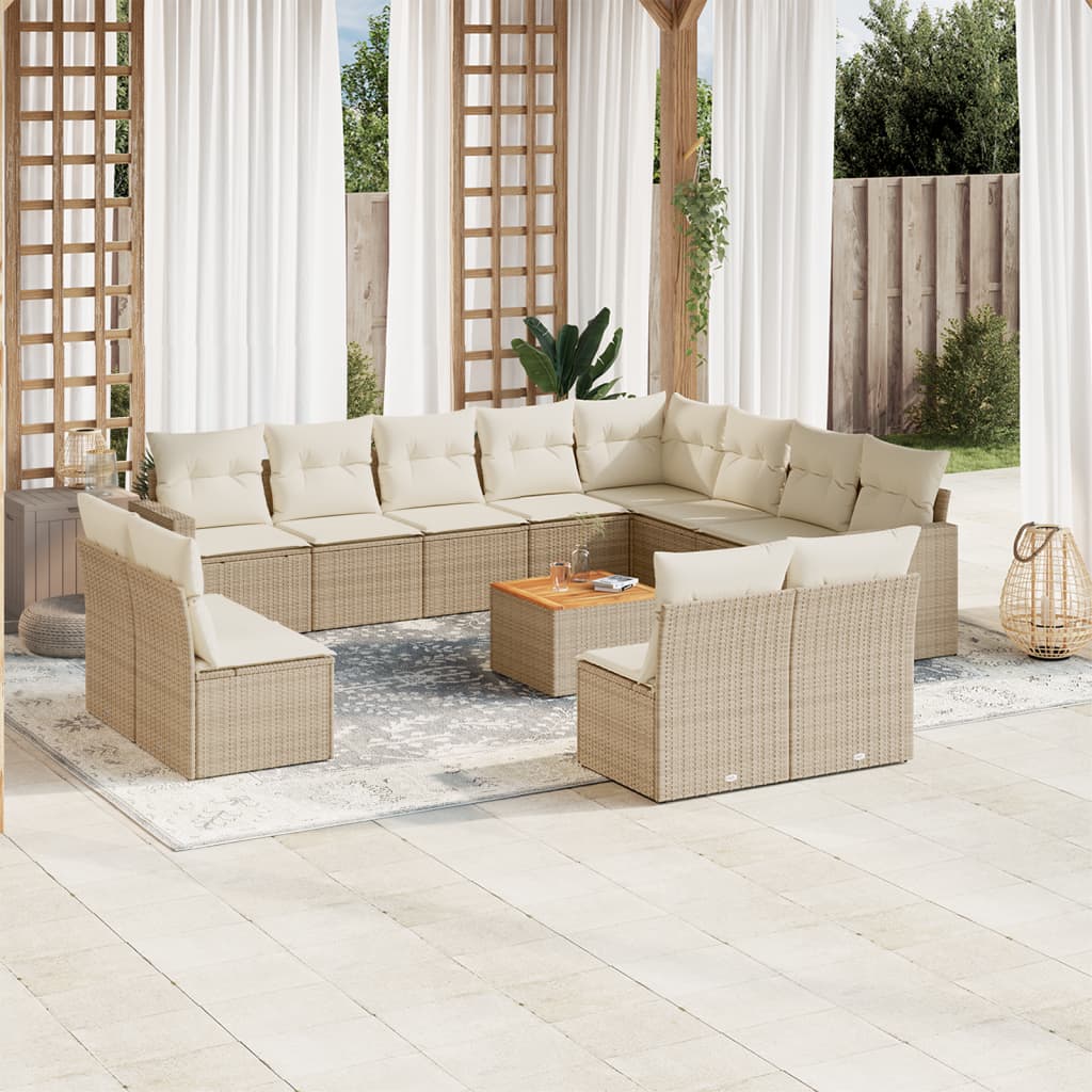 13-delige Loungeset met kussens poly rattan zwart