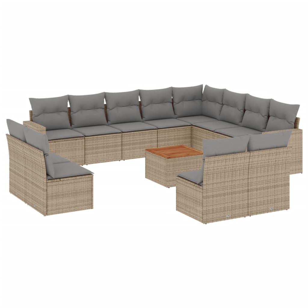 13-delige Loungeset met kussens poly rattan zwart