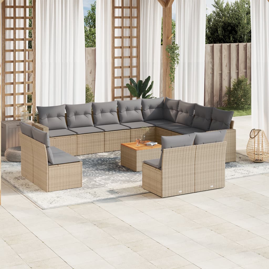 13-delige Loungeset met kussens poly rattan zwart