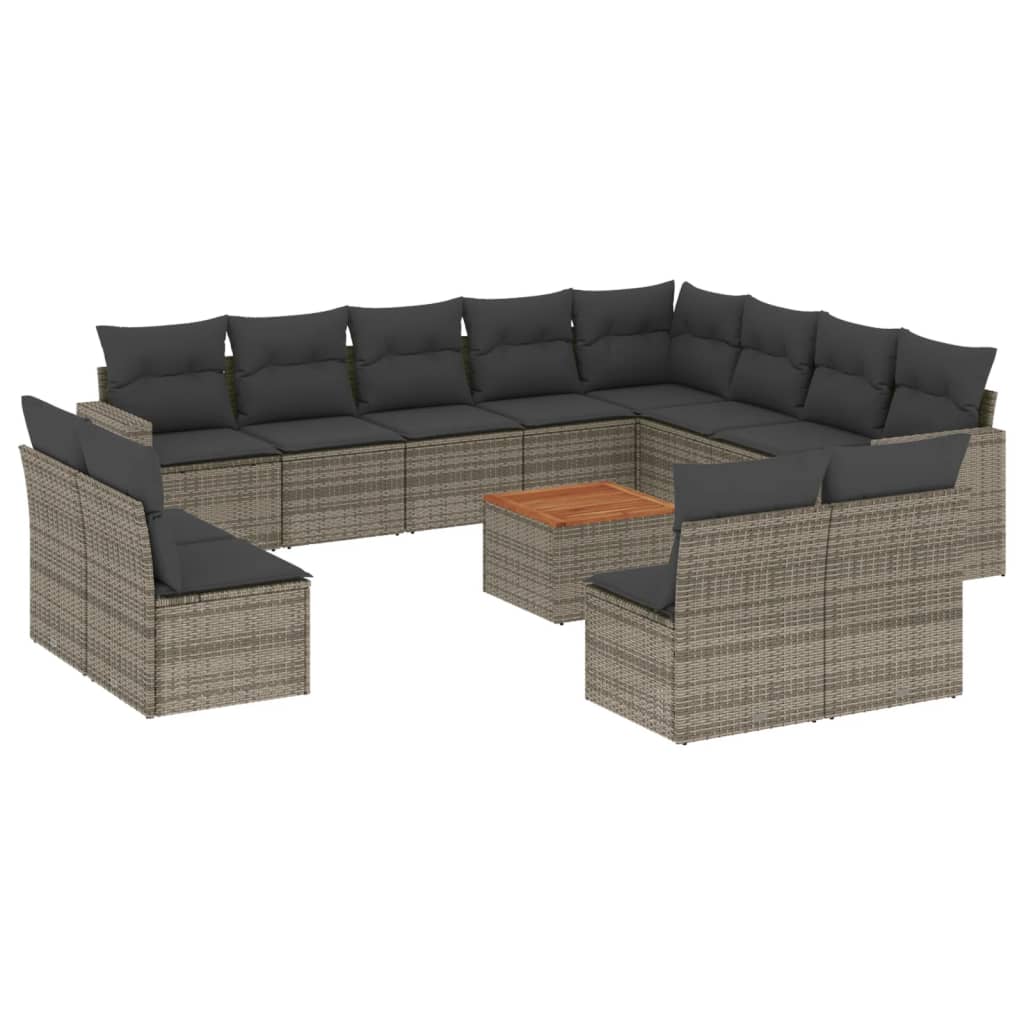 13-delige Loungeset met kussens poly rattan zwart