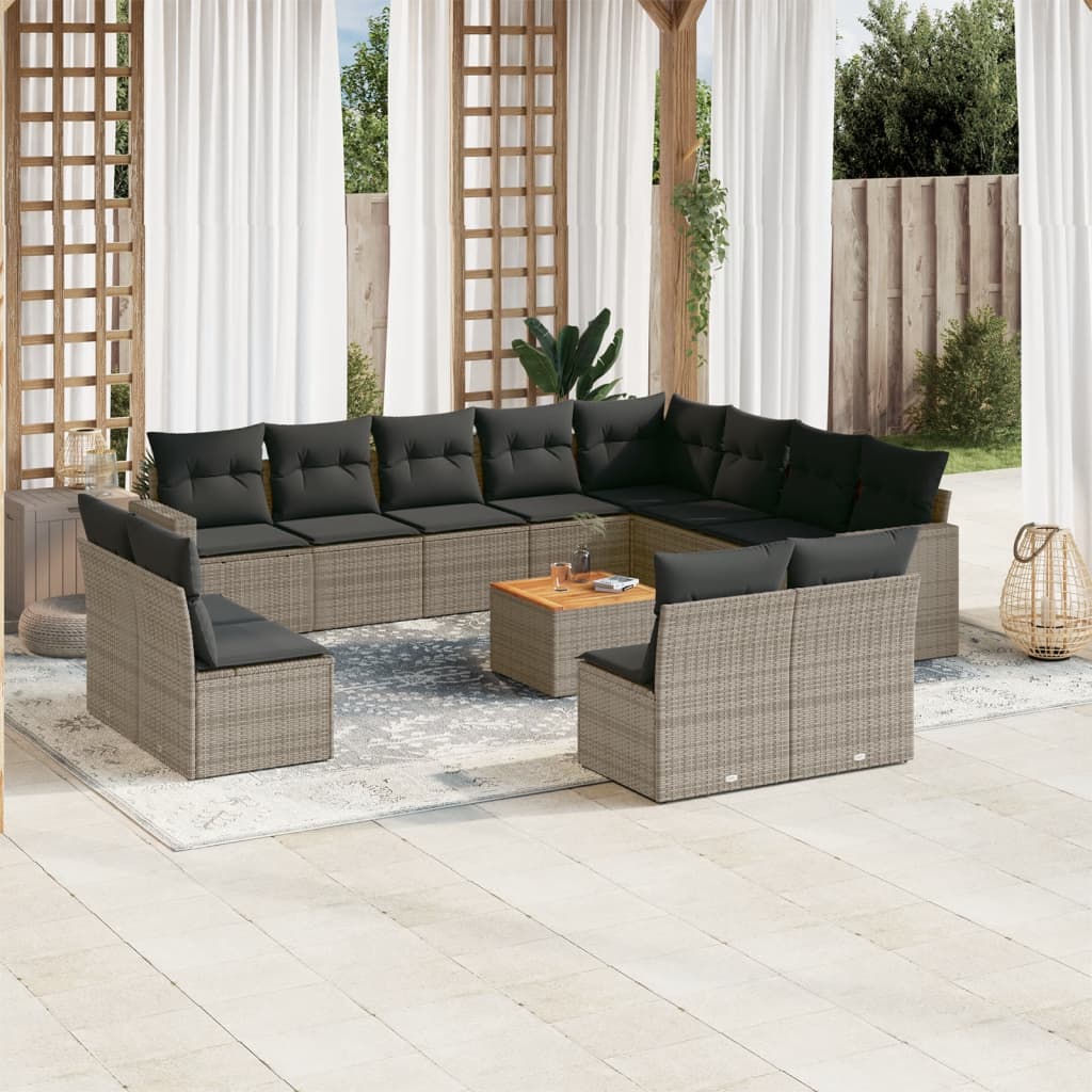 13-delige Loungeset met kussens poly rattan zwart