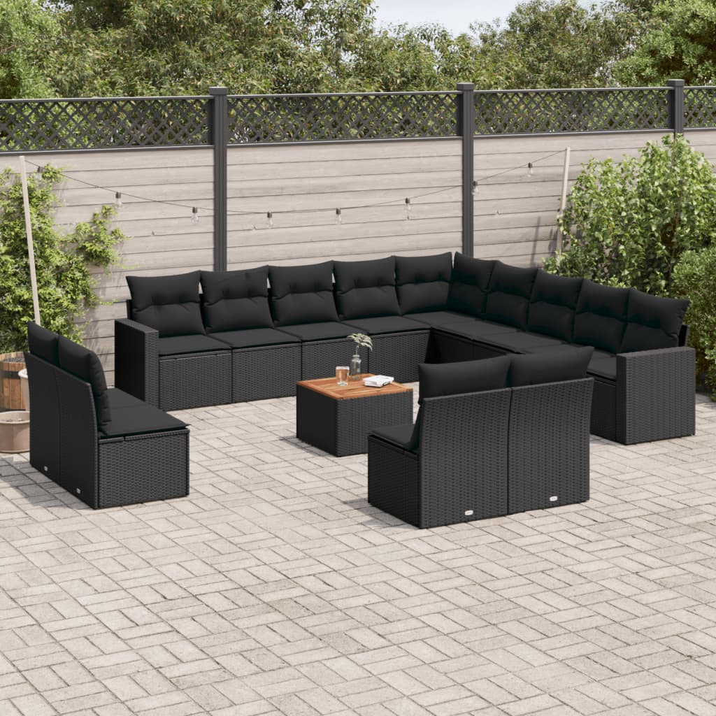 14-delige Loungeset met kussens poly rattan beige