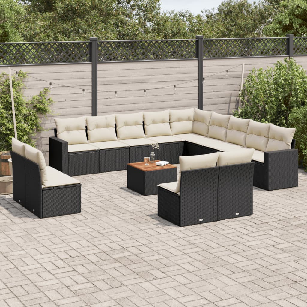 14-delige Loungeset met kussens poly rattan beige