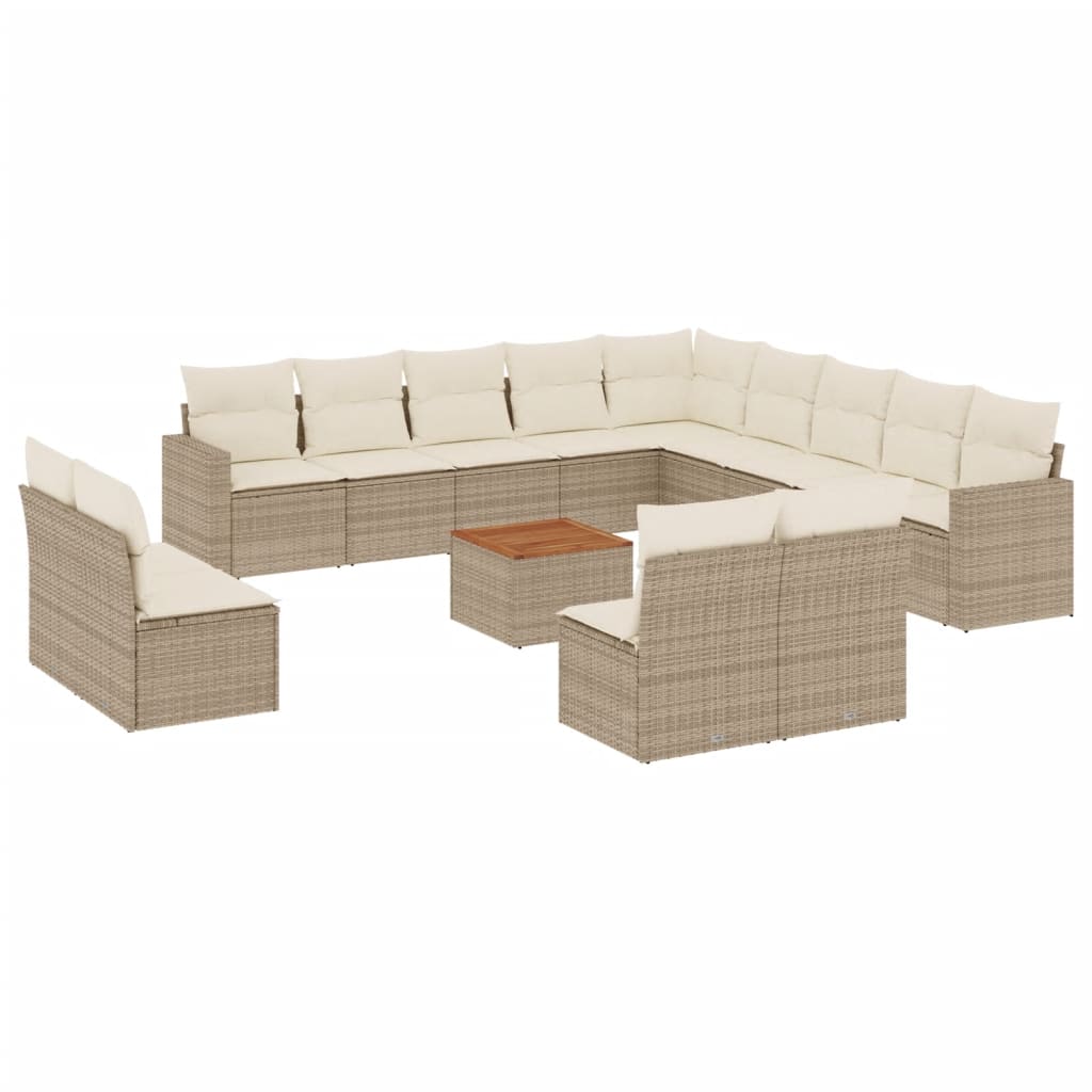 14-delige Loungeset met kussens poly rattan beige