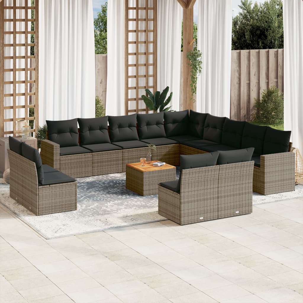 14-delige Loungeset met kussens poly rattan beige