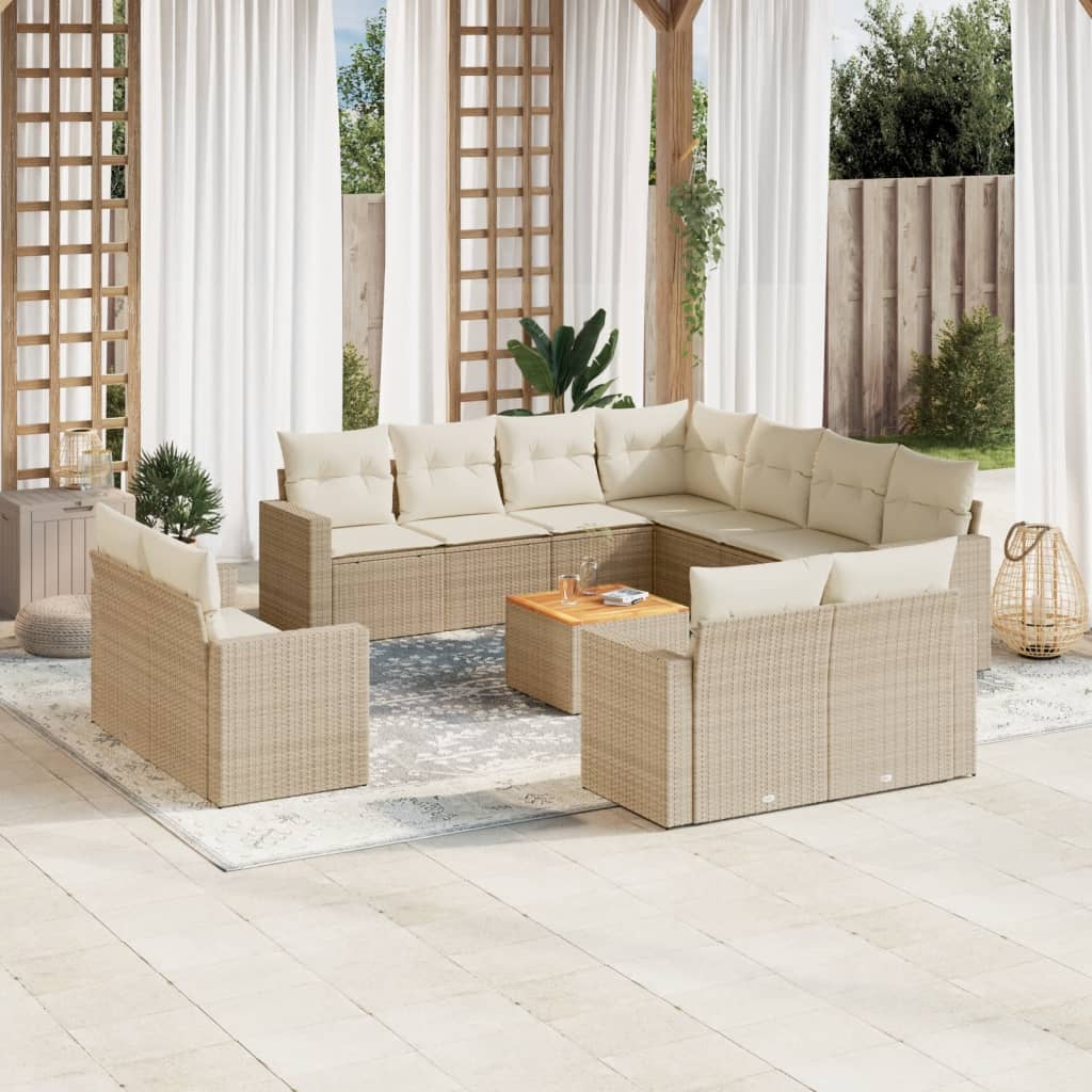 12-delige Loungeset met kussens poly rattan zwart