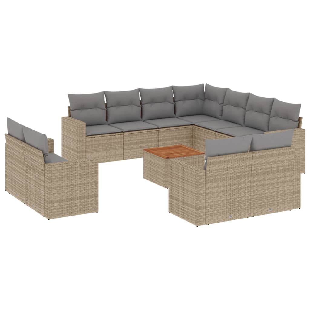 12-delige Loungeset met kussens poly rattan zwart