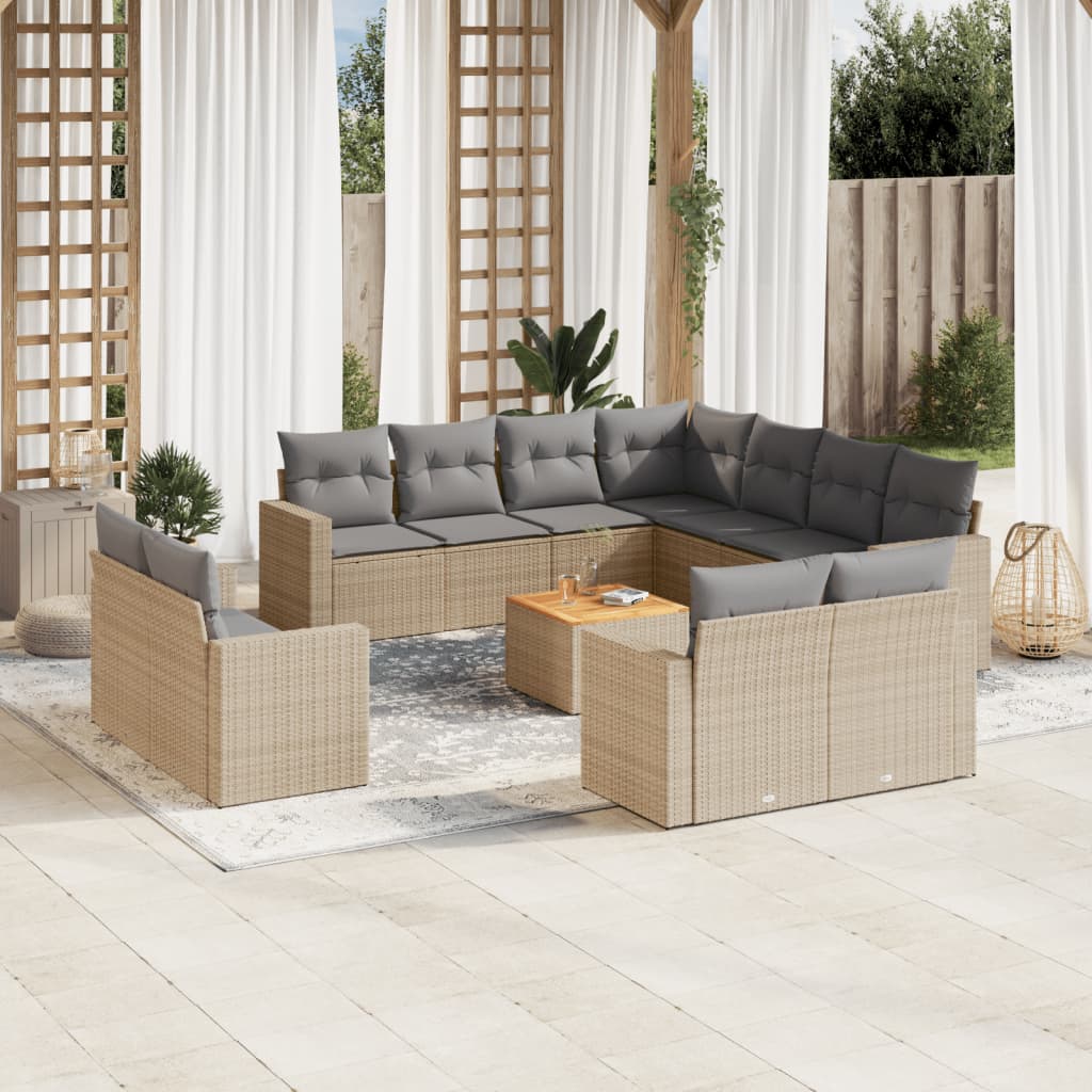 12-delige Loungeset met kussens poly rattan zwart