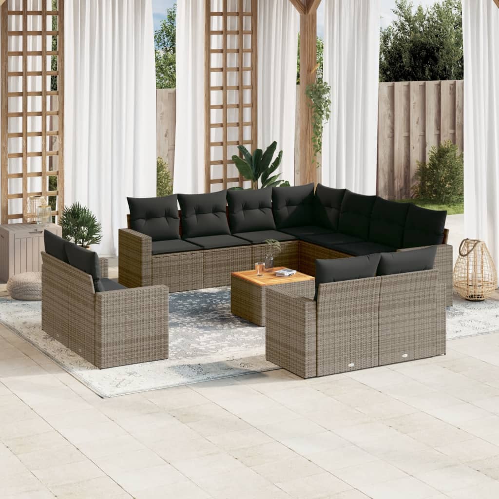 12-delige Loungeset met kussens poly rattan zwart