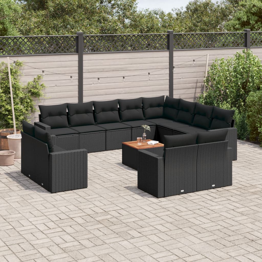 13-delige Loungeset met kussens poly rattan beige