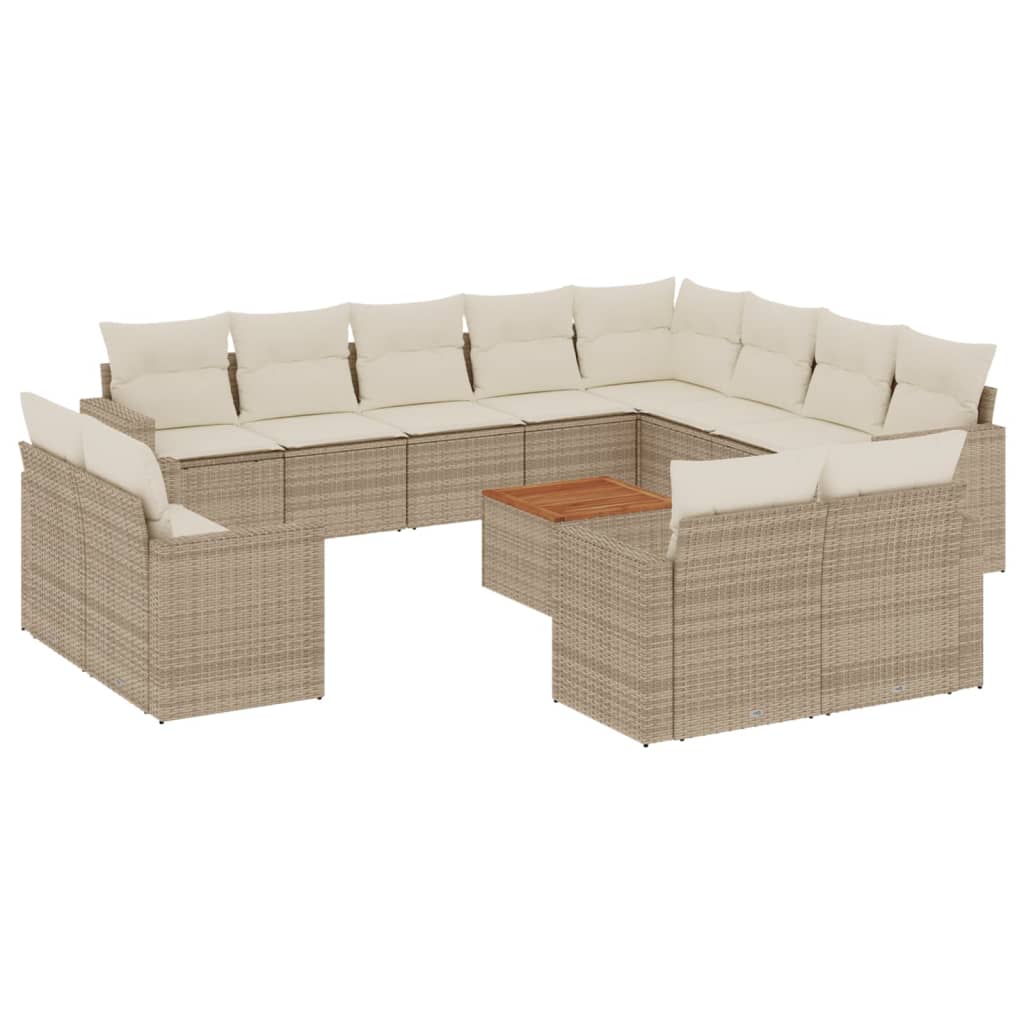 13-delige Loungeset met kussens poly rattan beige