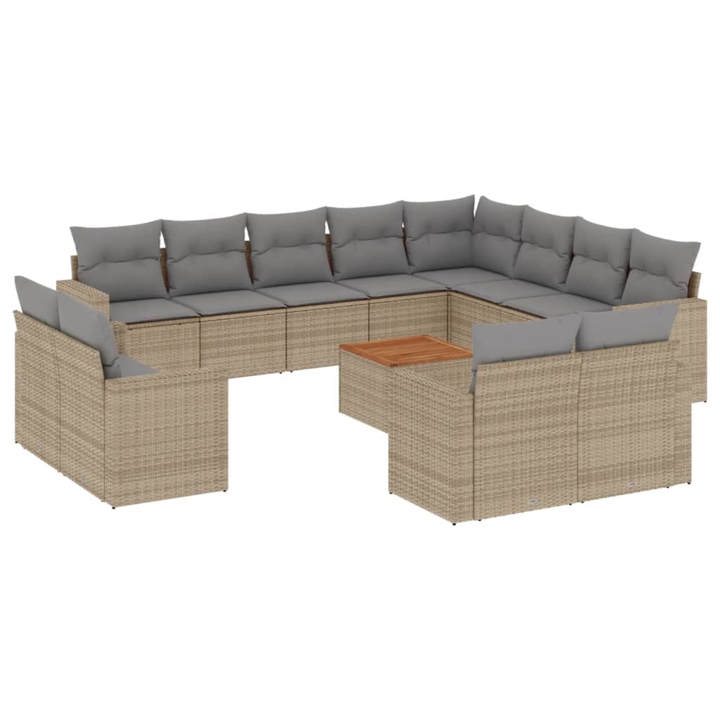 13-delige Loungeset met kussens poly rattan beige