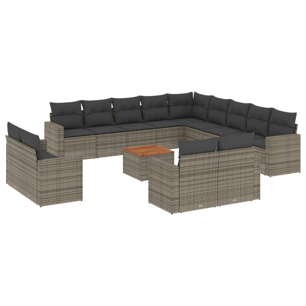 14-delige Loungeset met kussens poly rattan beige