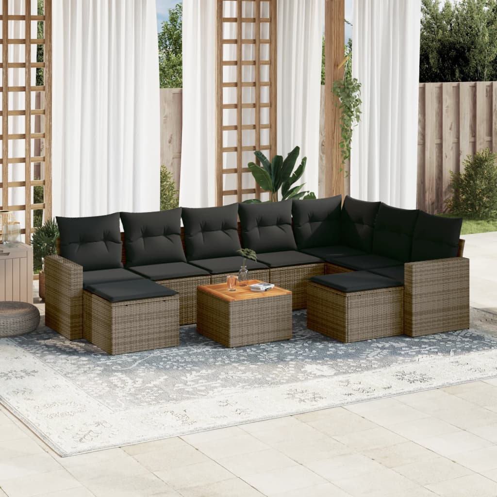 10-delige Loungeset met kussens poly rattan beige