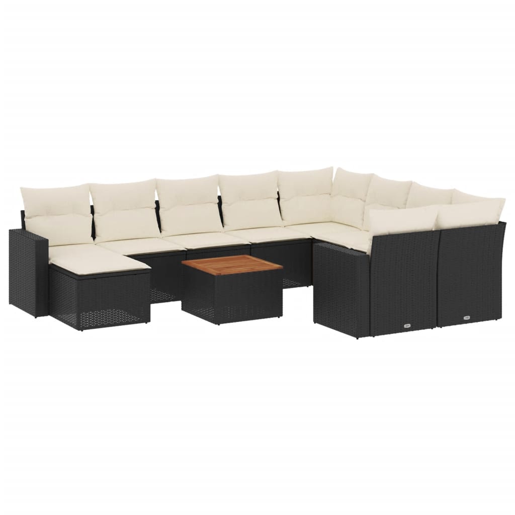 11-delige Loungeset met kussens poly rattan zwart