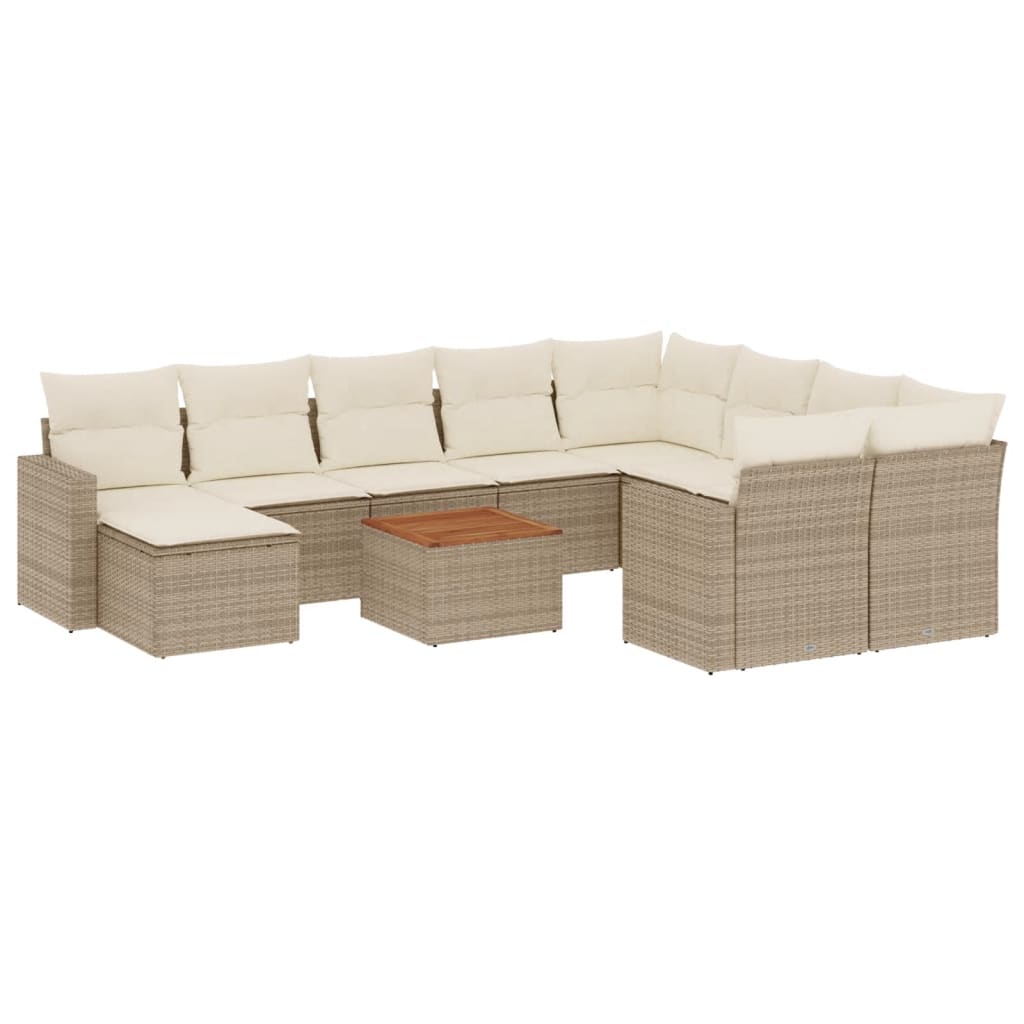 11-delige Loungeset met kussens poly rattan zwart