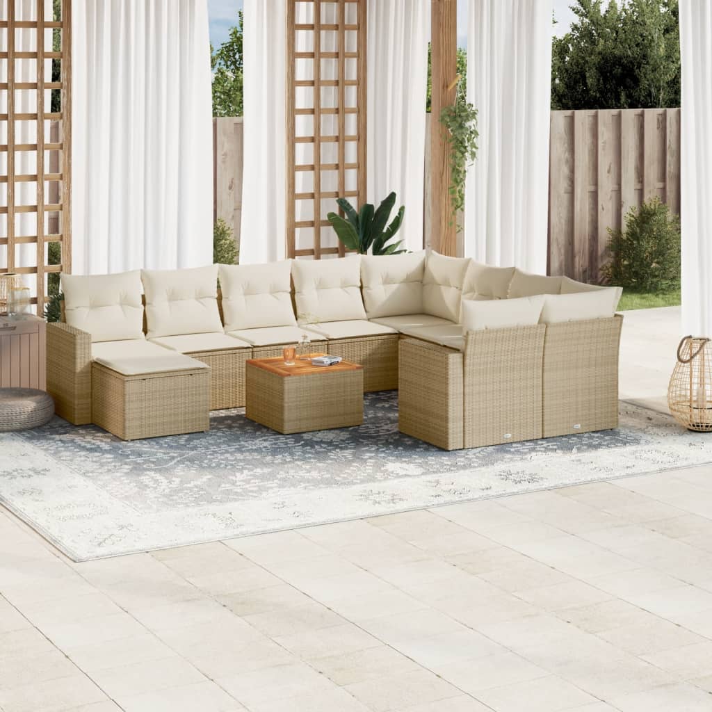 11-delige Loungeset met kussens poly rattan zwart