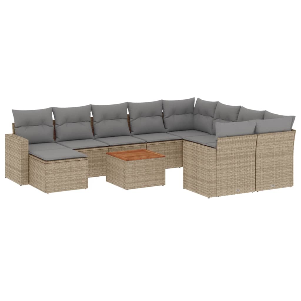 11-delige Loungeset met kussens poly rattan zwart