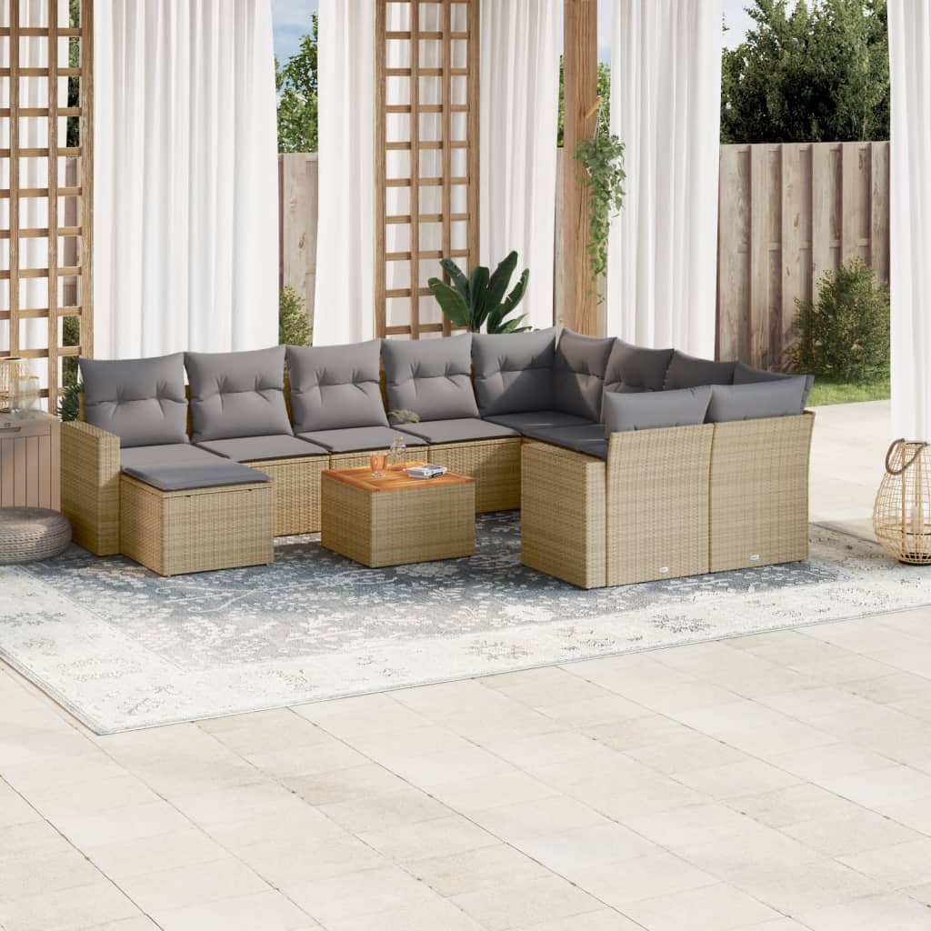 11-delige Loungeset met kussens poly rattan zwart