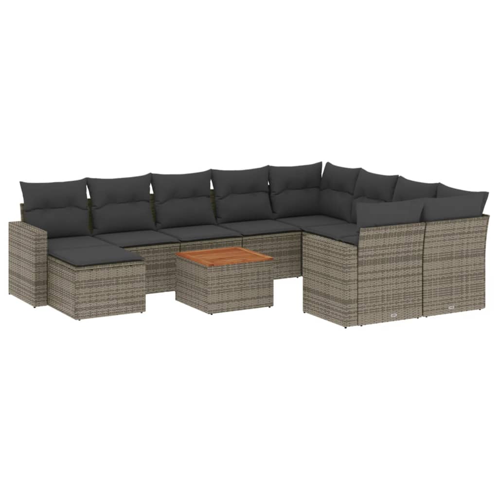 11-delige Loungeset met kussens poly rattan zwart